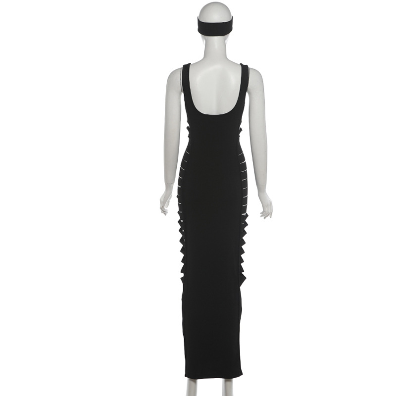 Solid Cutout U-Neck Slim-Fit Bodycon Dress for Fall