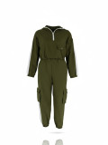 Women's Casual Hooded Zip-Up Long-Sleeve Top with Jogger Cargo Pants Two-Piece Set
