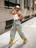 Women Patchwork Animal Print Denim Pants