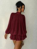 Fall/Winter Women's Fashionable Slim-Fit Solid Long-Sleeve Mini Dress