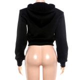 Women Fall Long Sleeve Hooded Zipper Crop Top