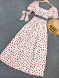 Women's Fashionable Holiday Polka-Dot Printed Puff-Sleeve Cropped Top with Skirt Two-Piece Set