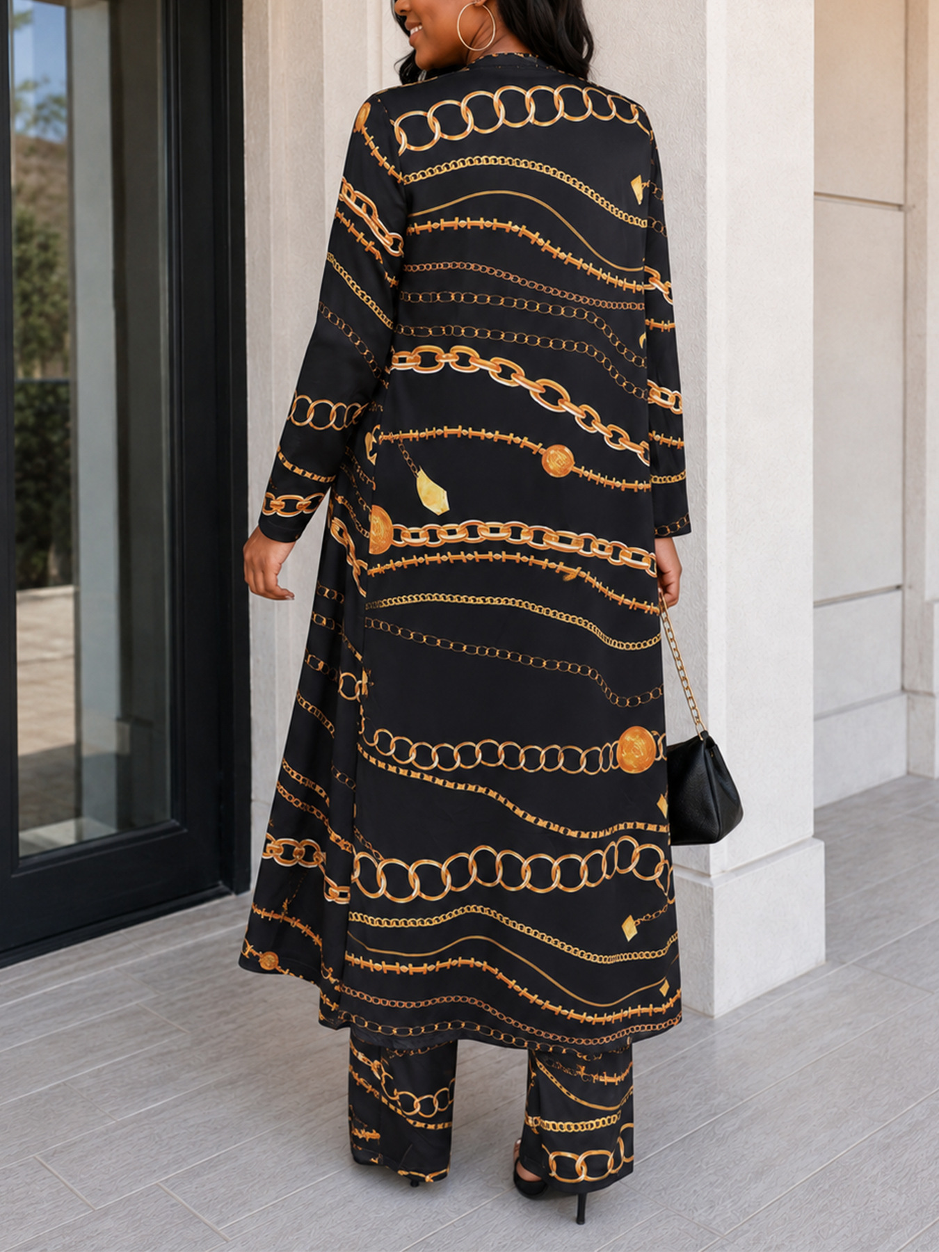 Printed Long-Sleeve Jacket & Tight-Fitting Pants Two-Piece Set