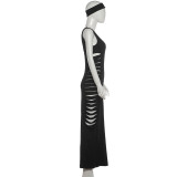 Fall Women's Fashionable U-Neck Sexy Cutout Solid Slim-Fit Bodycon Dress