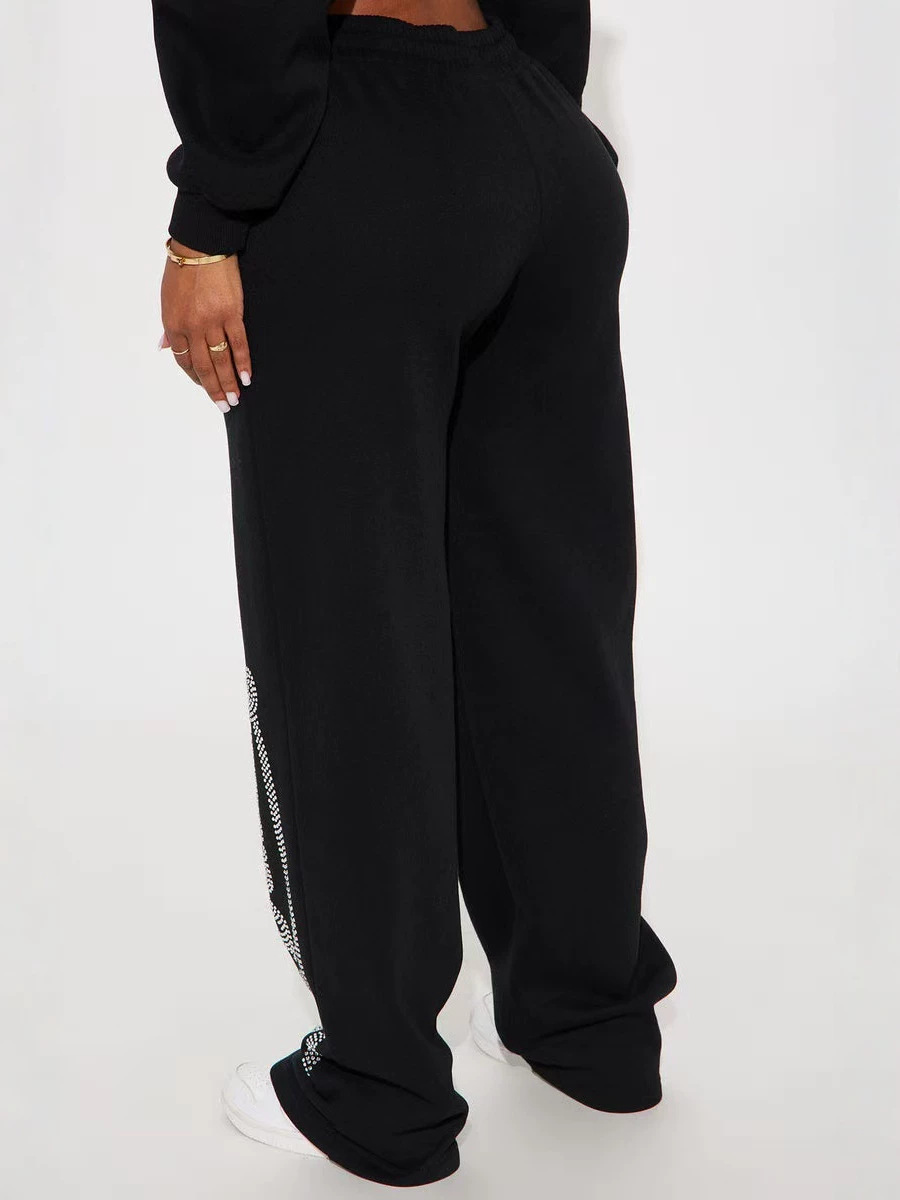 Beaded Hoodie & Wide Leg Sweatpants Two-Piece Set