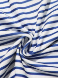 Summer Women's Casual Striped Turndown-Collar Short-Sleeve Top with Shorts Two-Piece Set