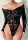Women Off‑Shoulder Long Sleeve Crotch‑Open Shapewear Bodysuit