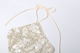 Summer Women's Fashionable Sequin Sexy Low-Back Halter Neck Lace-Up Club Mini Dress