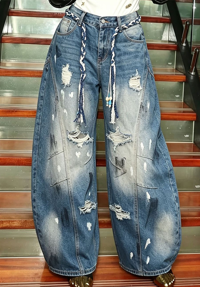 Splash Ink Graffiti Ripped Denim Pants