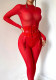 Women See‑Through Long Sleeve Hollow‑Out Crotch‑Open Sexy Bodysuit