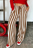 Women Spring Summer Casual Color Block Stripe Printed Long Pants