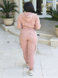 Women's Casual Hooded Zip-Up Long-Sleeve Top with Jogger Cargo Pants Two-Piece Set