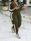 Women's Casual Hooded Zip-Up Long-Sleeve Top with Jogger Cargo Pants Two-Piece Set