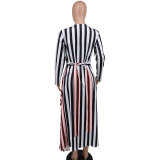 Women Long Sleeve Striped Maxi Dress