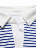 Summer Women's Casual Striped Turndown-Collar Short-Sleeve Top with Shorts Two-Piece Set