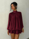 Fall/Winter Women's Fashionable Slim-Fit Solid Long-Sleeve Mini Dress