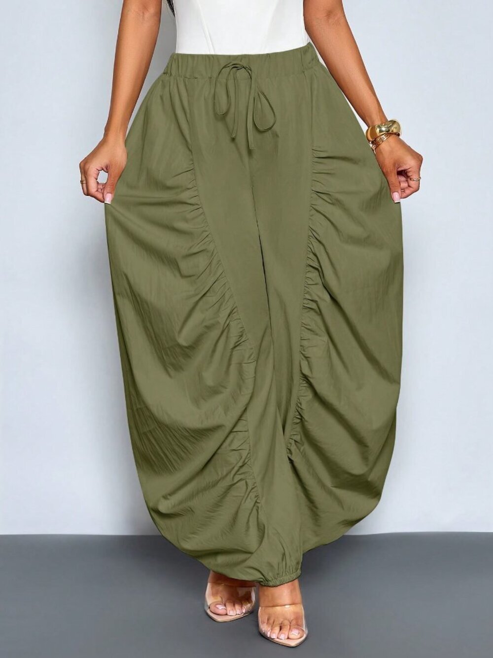 Ruched Lantern Jogger Pants for Casual Wear