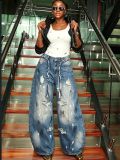 Women Splash Ink Graffiti Ripped Denim Pants