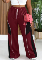 Women Casual Drawstring Color Block Patchwork Wide Leg Pants Women Casual Drawstring Color Block Patchwork Wide Leg Pants