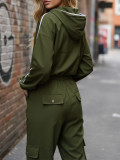 Women's Casual Hooded Zip-Up Long-Sleeve Top with Jogger Cargo Pants Two-Piece Set