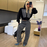 Women Fall Long Sleeve Hooded Zipper Crop Top