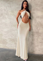 Women Summer Sexy Halter Neck Backless Pearl Crop Bodycon Dress Women Summer Sexy Halter Neck Backless Pearl Crop Bodycon Dress