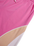 Women Casual Drawstring Color Block Patchwork Wide Leg Pants