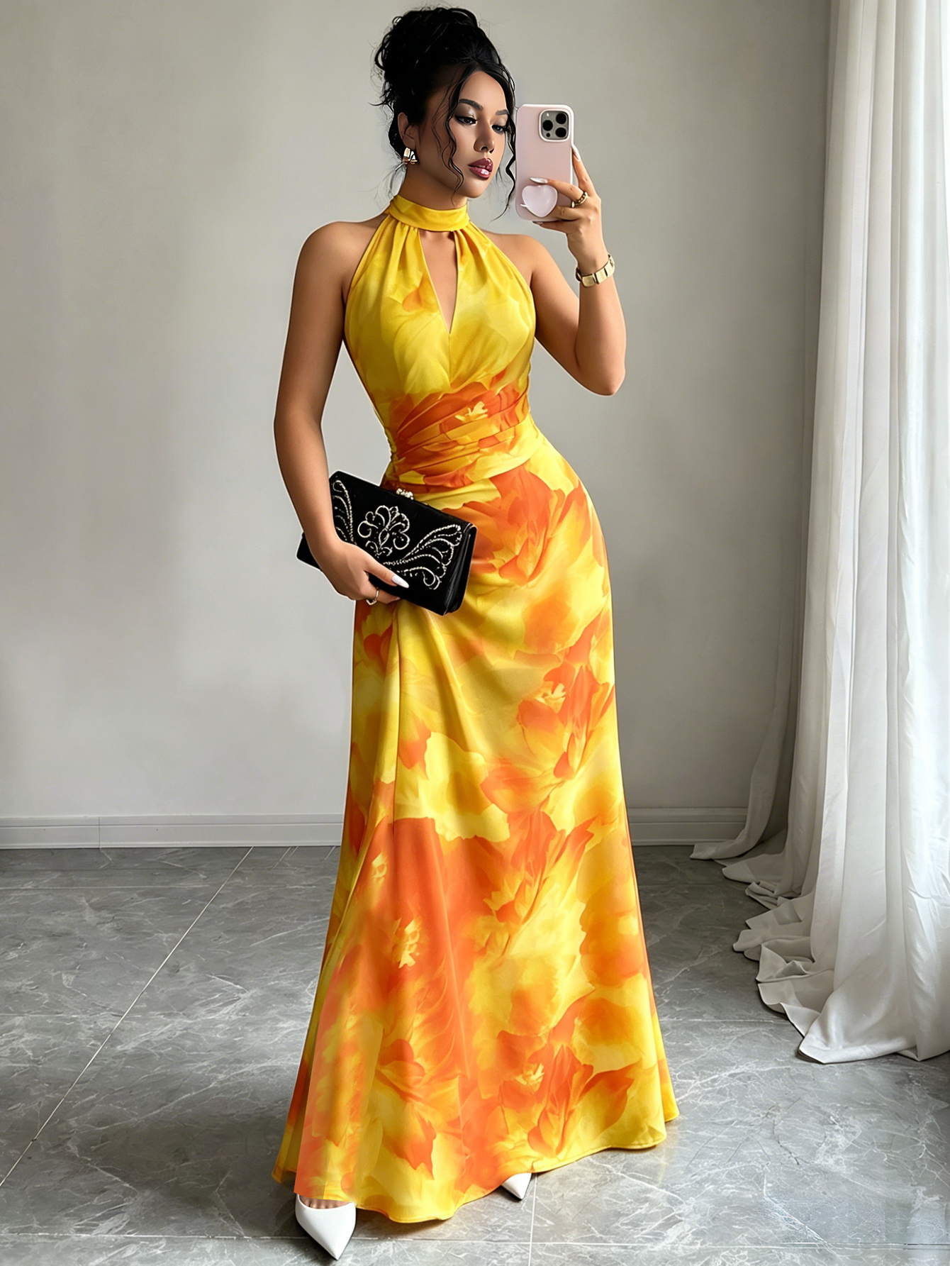 Halter Neck Backless Printed Maxi Dress for Holidays