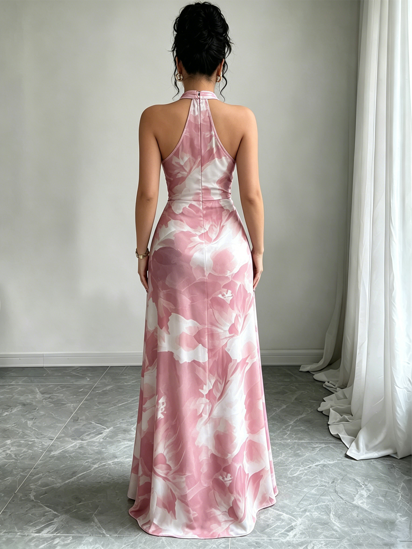 Halter Neck Backless Printed Maxi Dress for Holidays