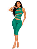 Women Washed Ribbed Hollow‑Out Sleeveless Zipper 7/8 Jumpsuit