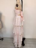 Women Spring Summer Bow Floral Holidays Printed Dress