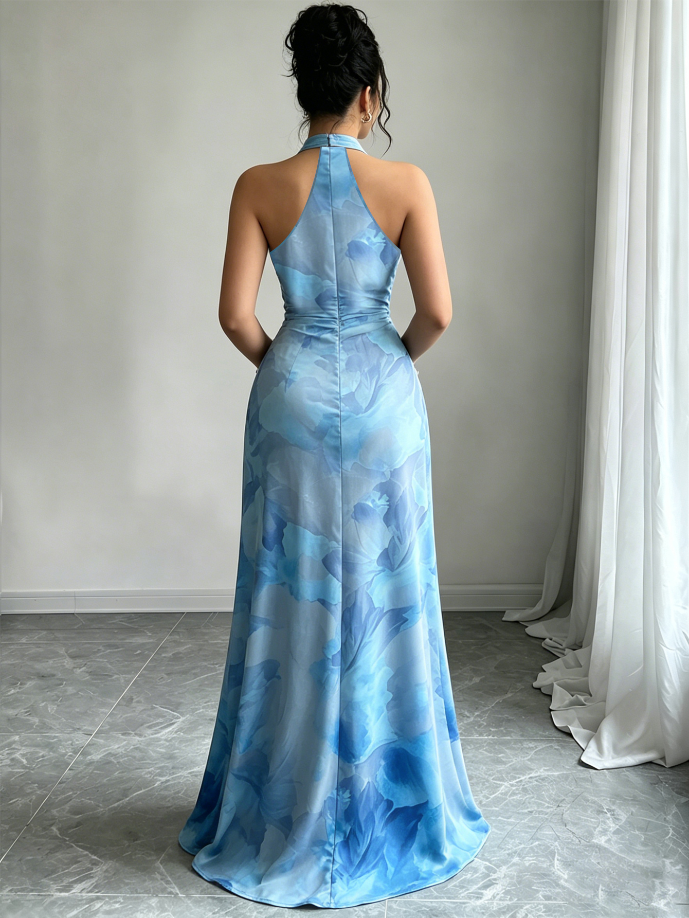 Halter Neck Backless Printed Maxi Dress for Holidays