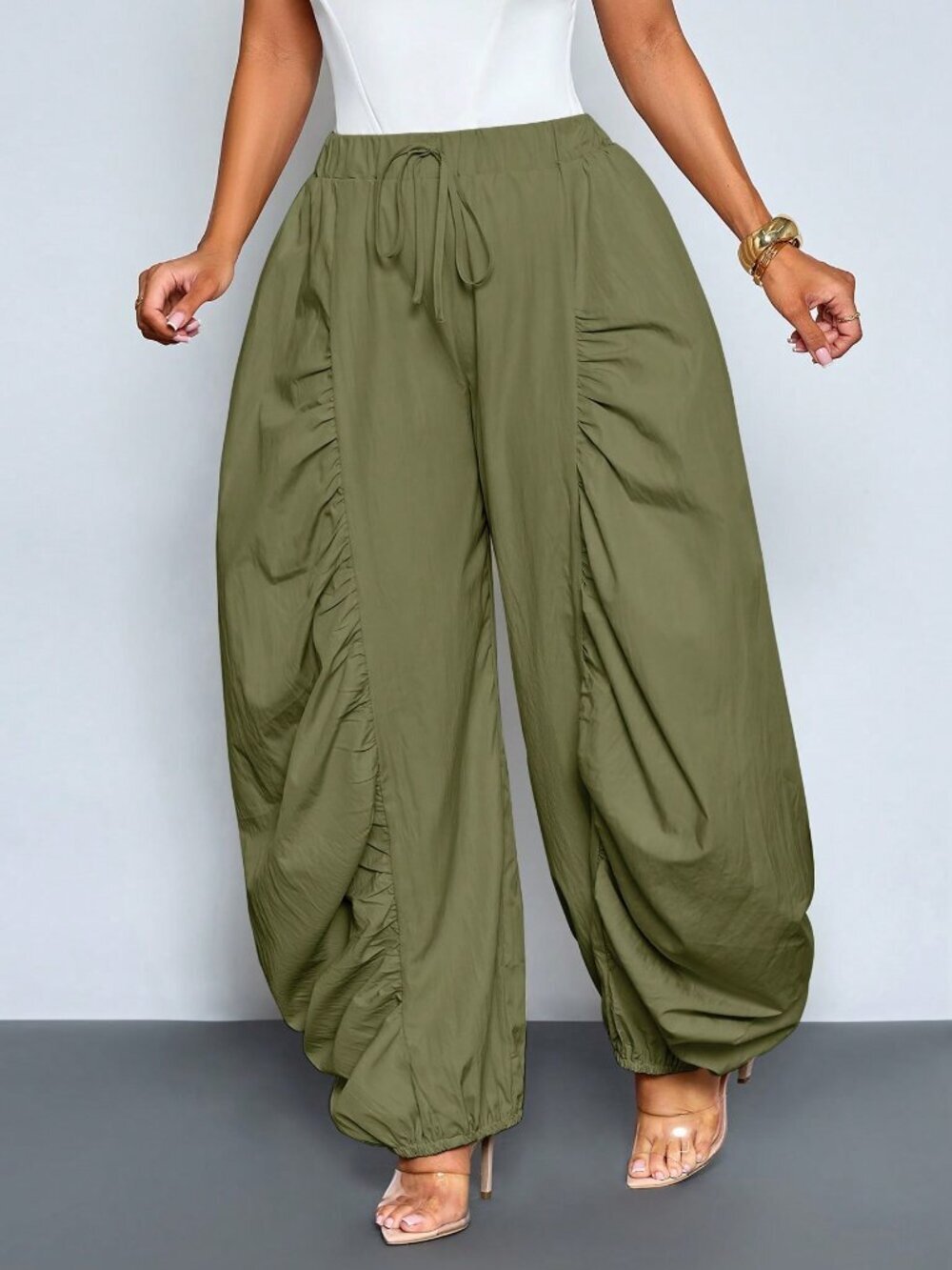 Ruched Lantern Jogger Pants for Casual Wear