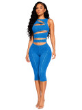 Women Washed Ribbed Hollow‑Out Sleeveless Zipper 7/8 Jumpsuit