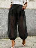 Women Mesh See‑Through Summer Casual Jogger Lantern Wide Leg Pants