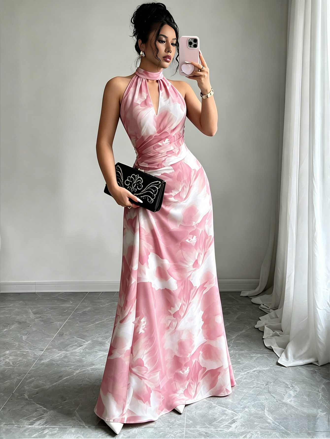 Halter Neck Backless Printed Maxi Dress for Holidays