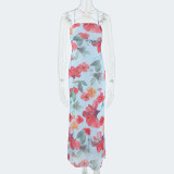 Women's Summer Beach Holiday Sexy Low Back Mesh Strappy Maxi Dress