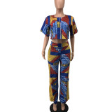 Women Summer Spring Casual Short Sleeve Top And Wide Leg Pants Two Piece Set