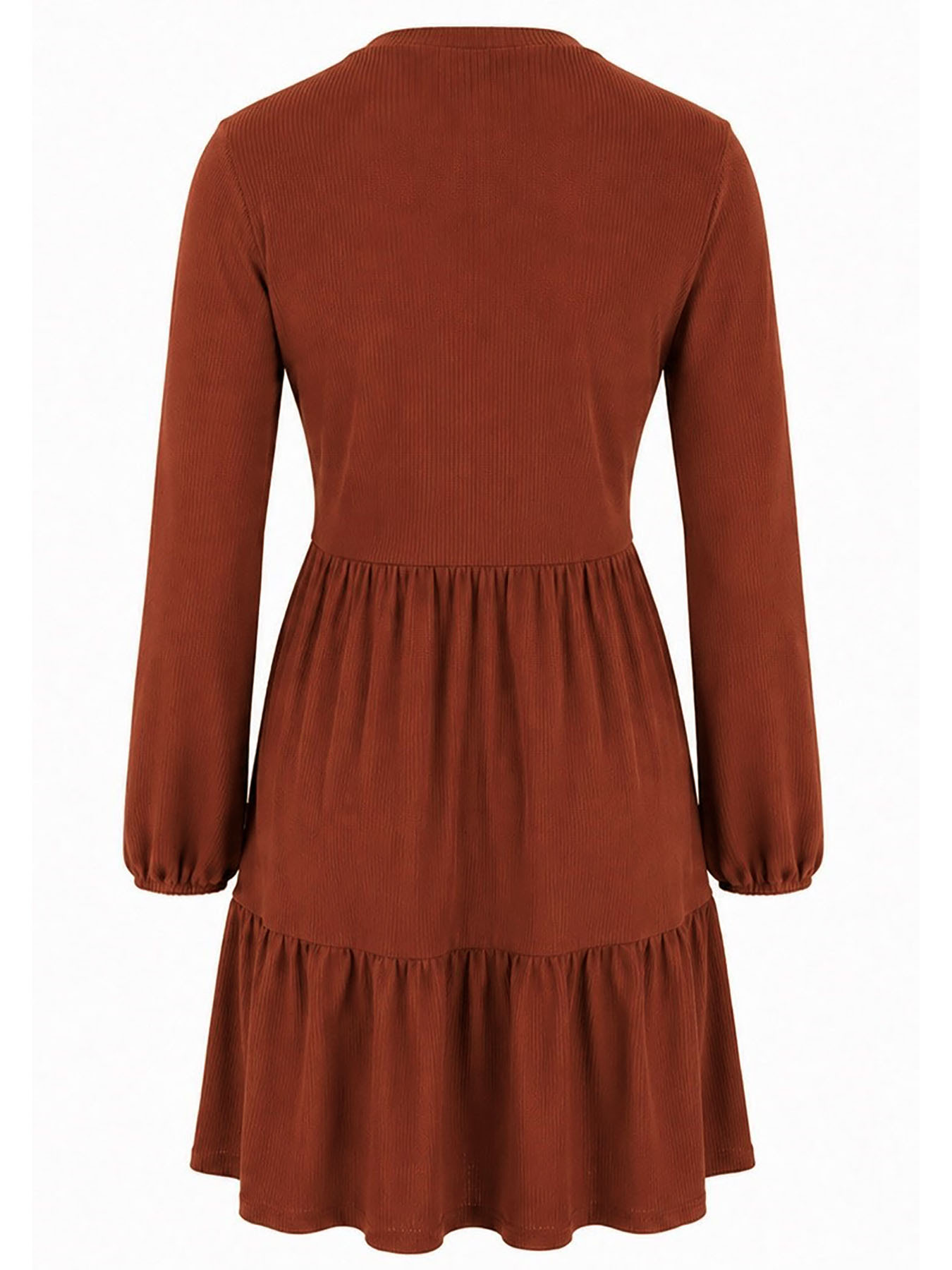 Long Sleeve Ribbed Lantern Sleeve Smocked Dress