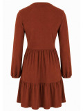 Women Long Sleeve Ribbed Lantern Sleeve Smocked Dress