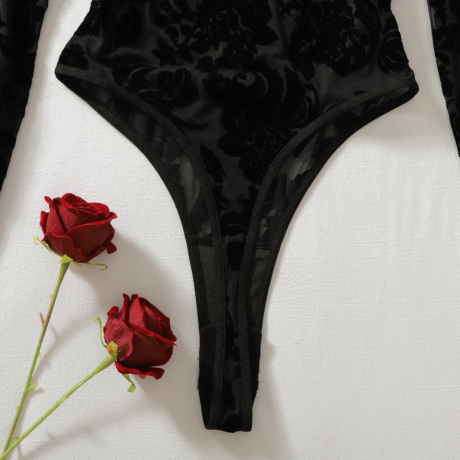 Off-Shoulder Long Sleeve Open-Crotch Shapewear Bodysuit