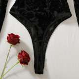 Women Off‑Shoulder Long Sleeve Crotch‑Open Shapewear Bodysuit