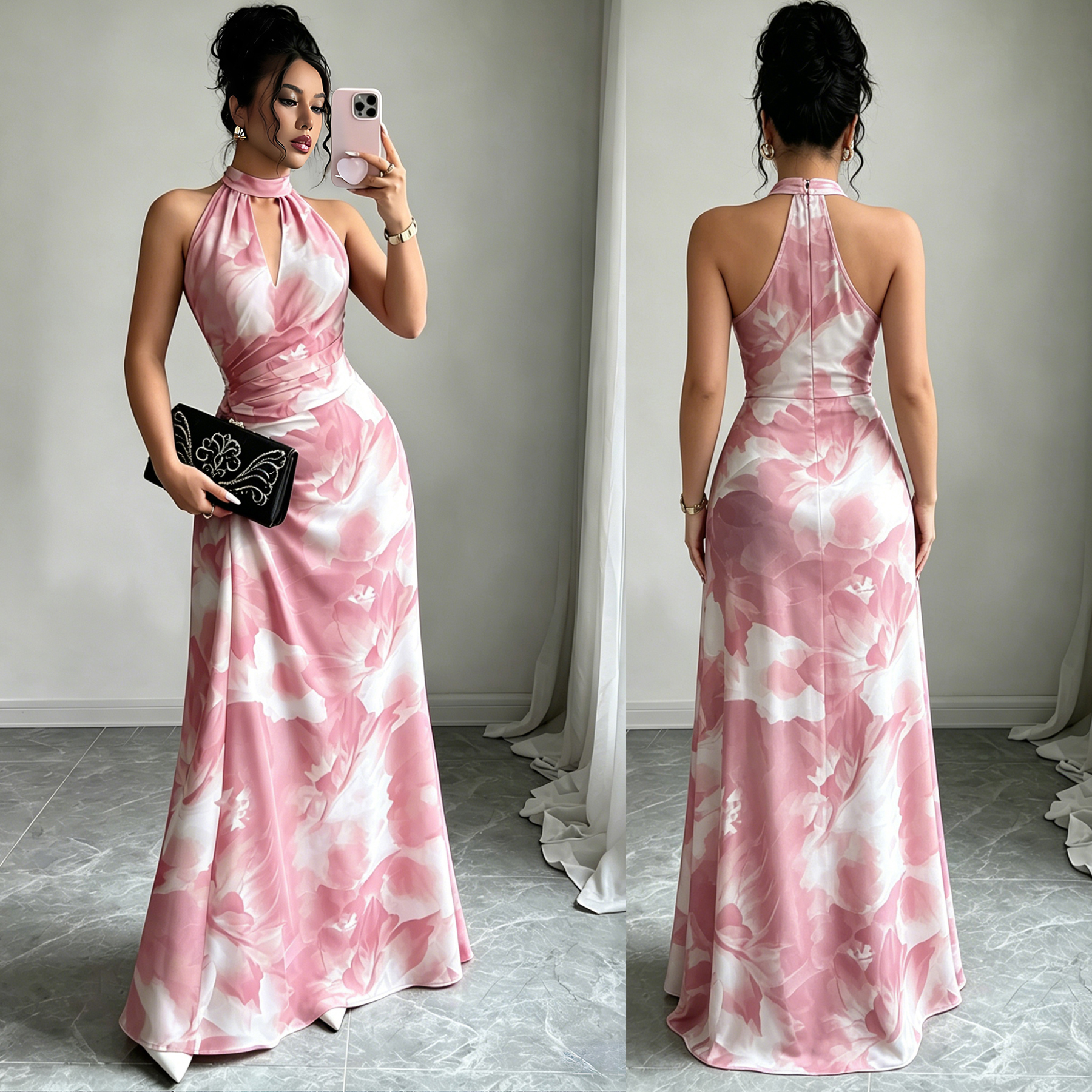 Halter Neck Backless Printed Maxi Dress for Holidays