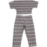 Women Summer Striped Sexy Strapless Off‑Shoulder Short Sleeve Top And Shorts Two Piece Set