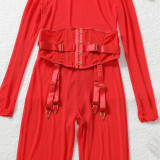 Women See‑Through Long Sleeve Hollow‑Out Crotch‑Open Sexy Bodysuit