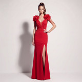 Women Beaded Split Formal Party Evening Dress