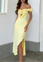 Women's Formal Party Chic Elegant Off Shoulder Strapless Ruffle Midi Dress