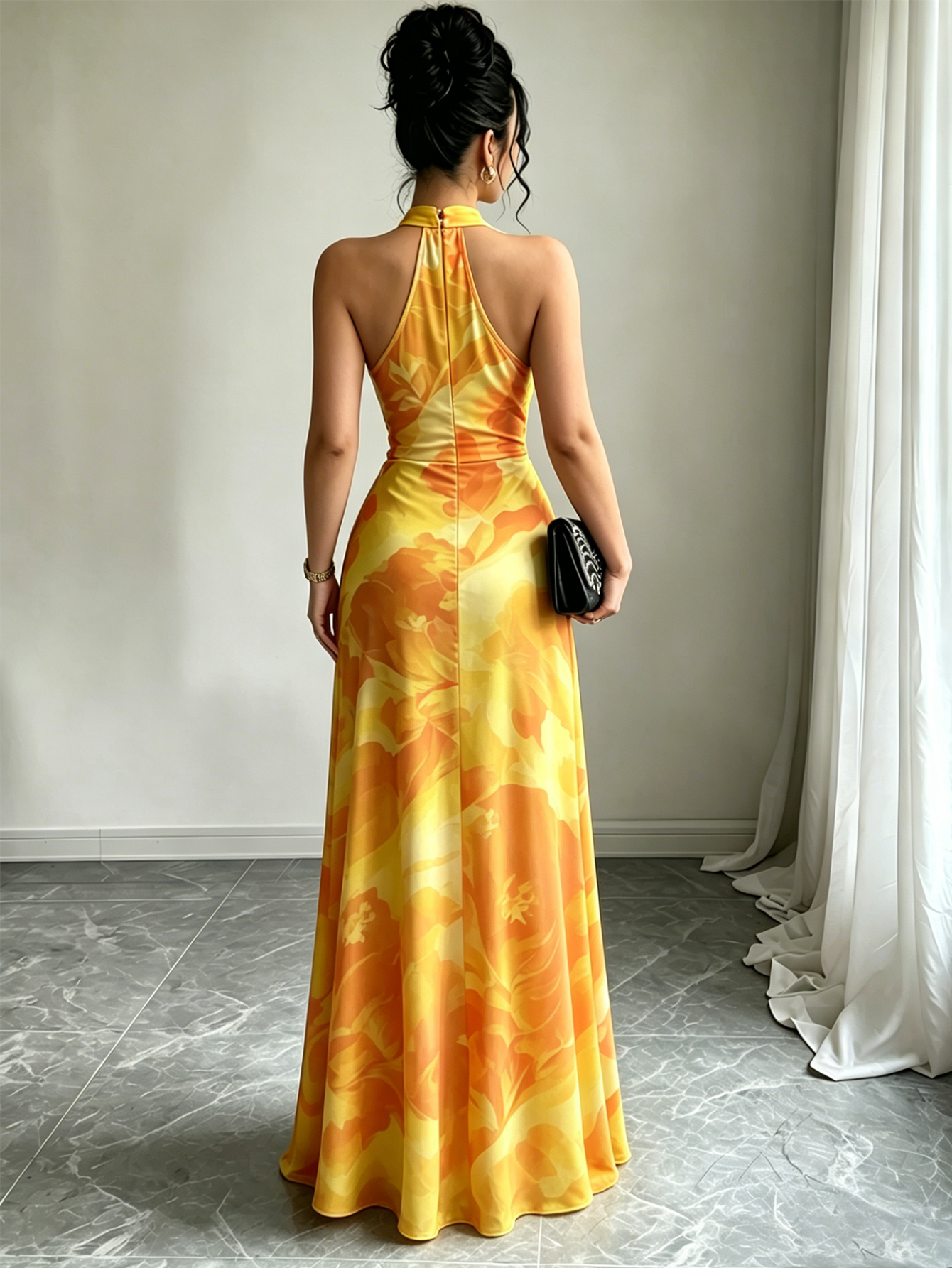 Halter Neck Backless Printed Maxi Dress for Holidays