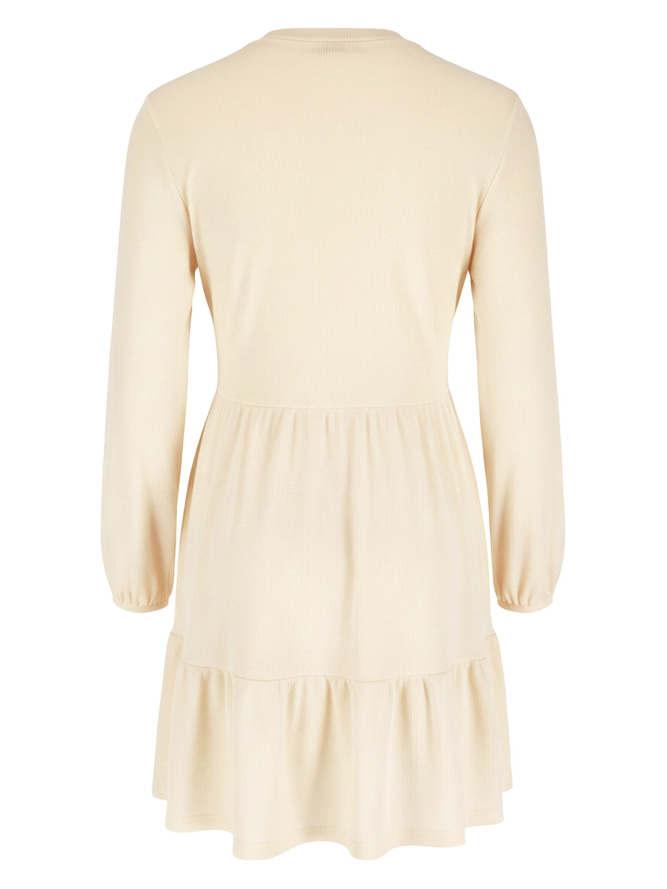 Long Sleeve Ribbed Lantern Sleeve Smocked Dress
