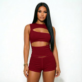 Spring Women's Solid Slim Waist Slim Fit Sexy Two-Piece Shorts Set